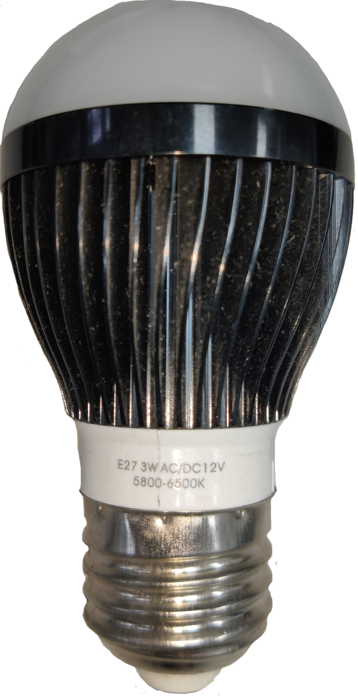 LED Bulb 12V DC 3W E27 Daylight ( Aluminum Heat Sink, needs Battery to light up)