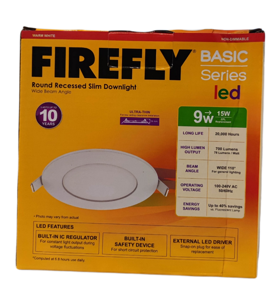 Firefly 9W LED Round Recessed Slim Downlight 220V Warm White 150mm