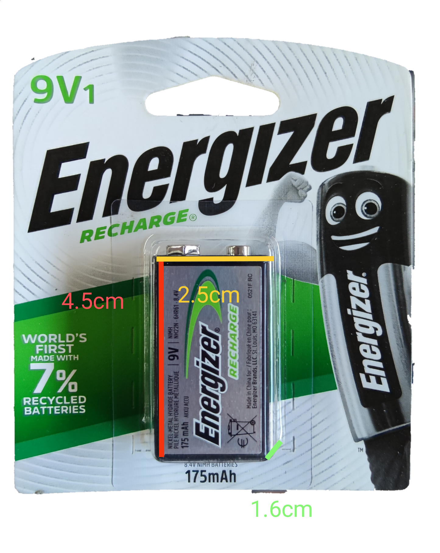 Energizer 9V Rechargeable Battery NH22N 6HR61 8.4V 175mAh