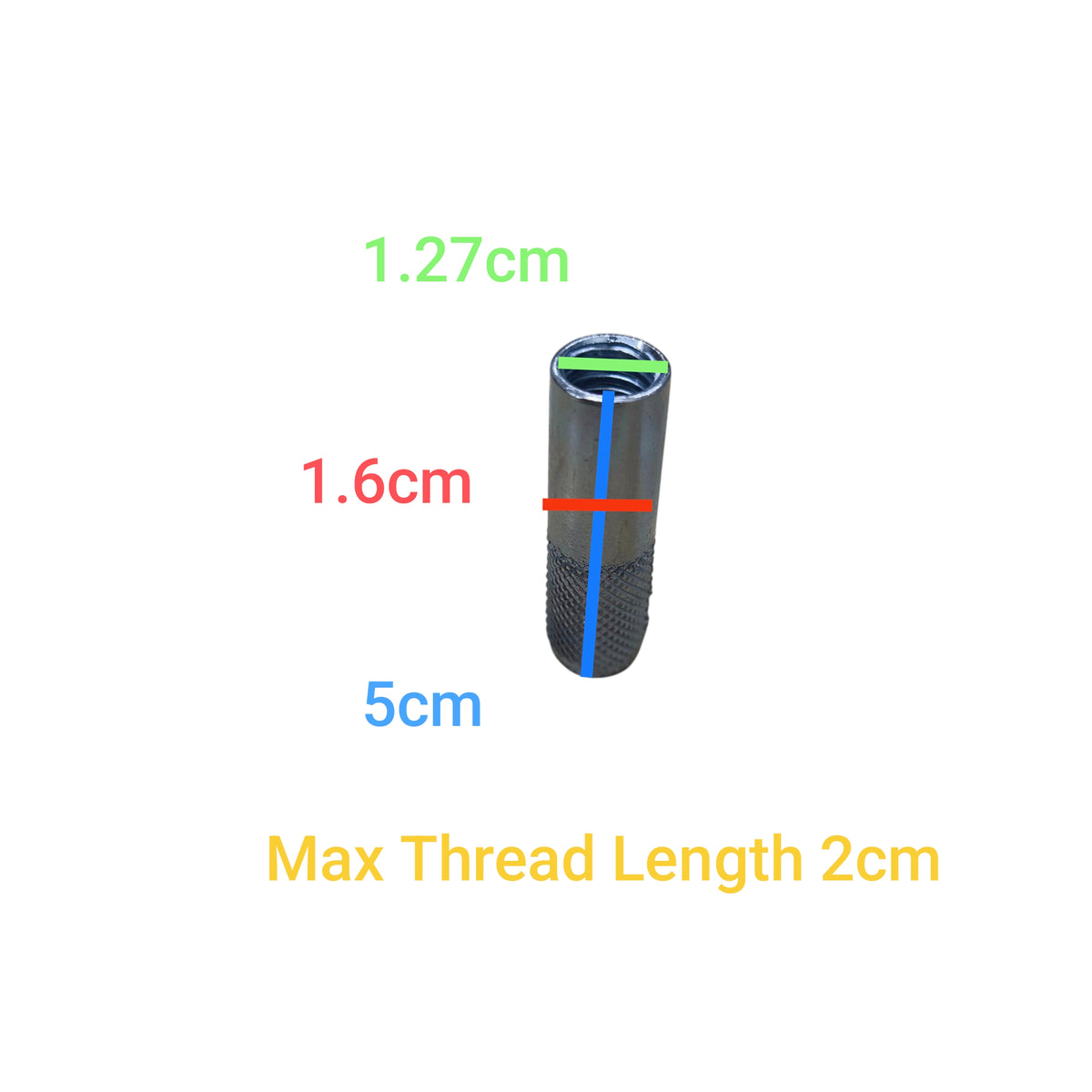 China anchor grip steel sleeve for concrete showing dimensions 1.27cm 1.6cm 5cm max thread length 2cm metal expansion anchor Bolt