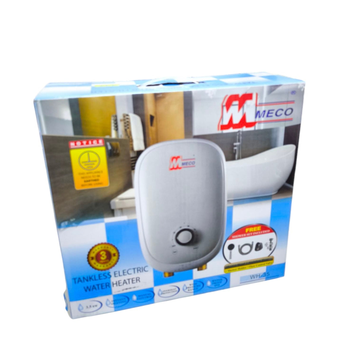 Meco Tankless Water Heater 3.5KW 220V ( Please fit Water Fittings before Electrical)