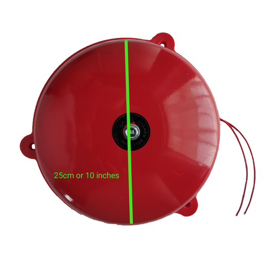 Grippes 10 inch fire alarm bell 220VAC in bright red color with a central pull cord