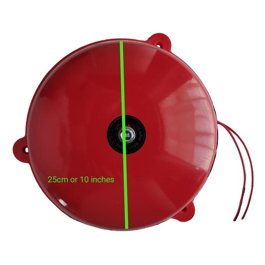 Grippes 10 inch fire alarm bell 220VAC in bright red color with a central pull cord
