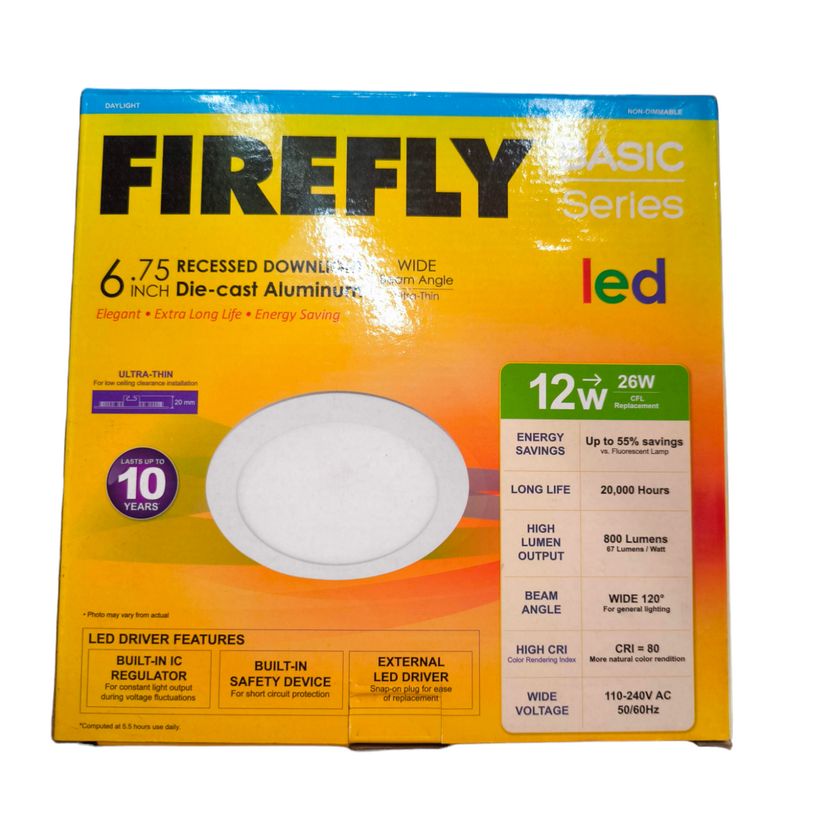 Firefly 12W LED Downlight 220V Daylight recessed ceiling light with die-cast aluminum frame