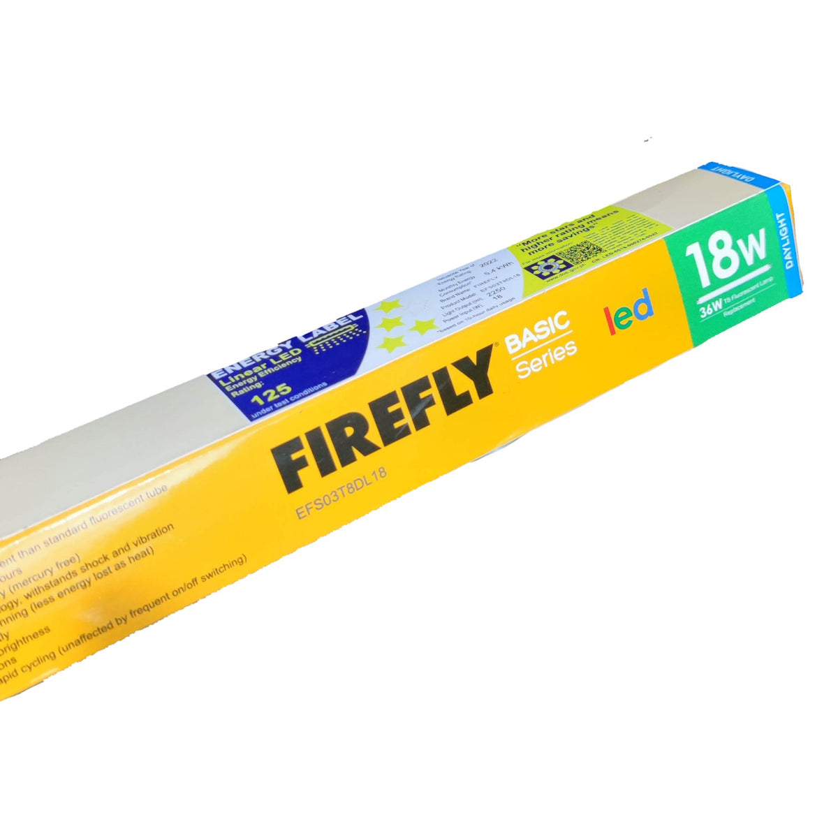 Firefly 18W LED Fluorescent Tube EFS03T8DL18 Single Ended Daylight 6500K 220V 1200mm Glass Cover