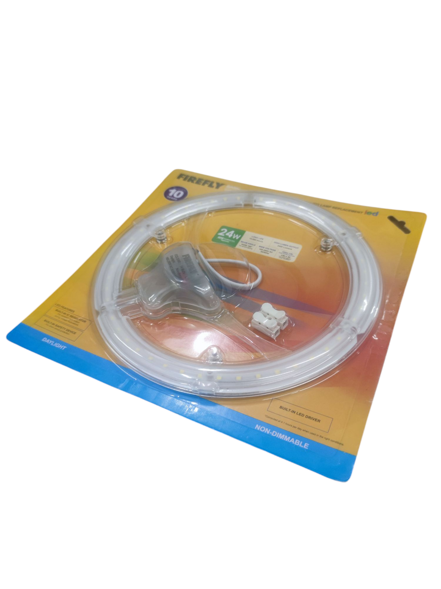 Firefly 24W LED ceiling light bulb circular design in retail packaging with mounting accessories