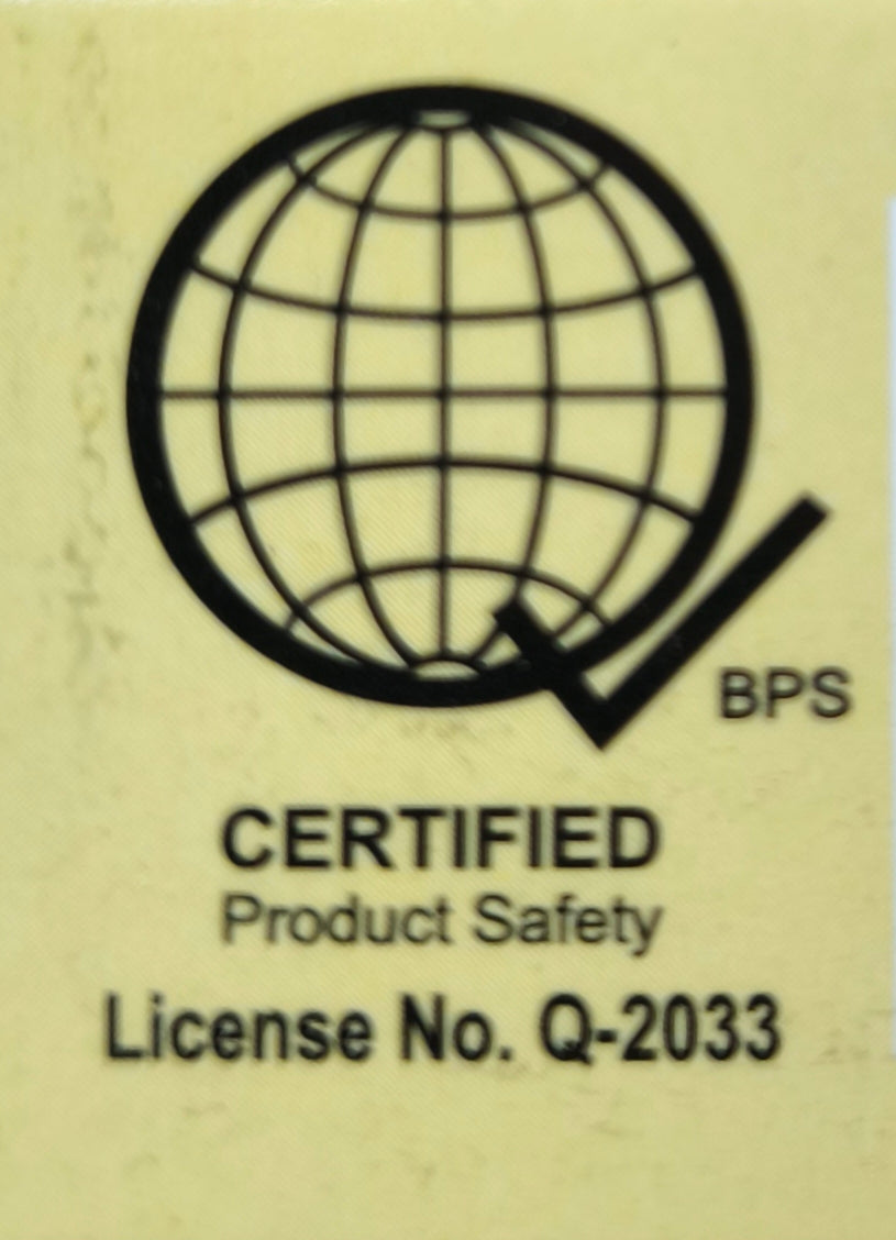 Certification label for product safety with license number Q-2033 for Firefly 9W LED Bulb E27 220V
