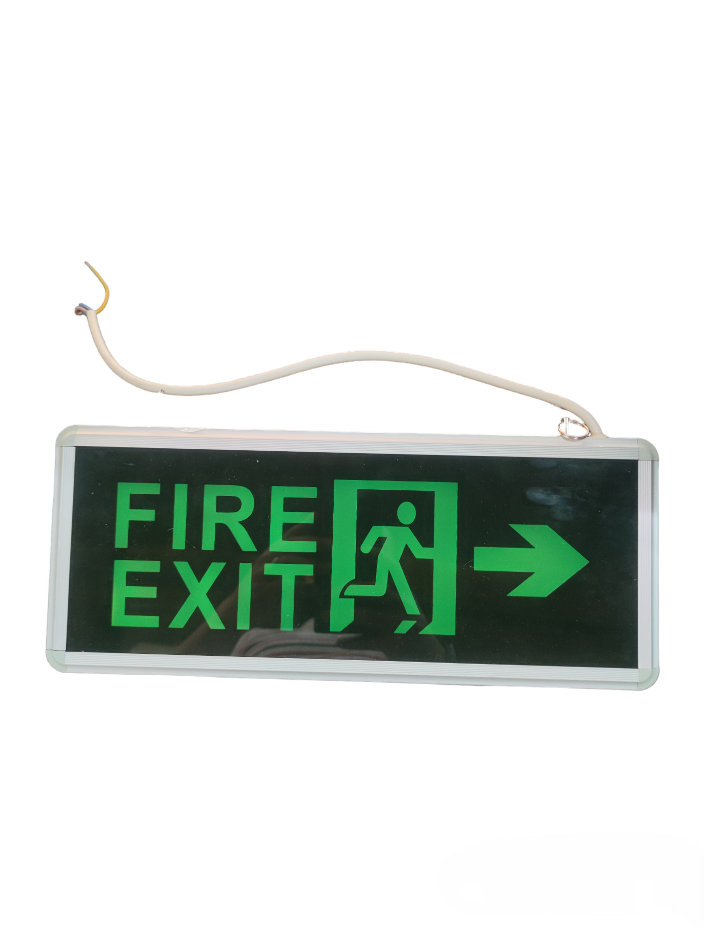 China made double face LED exit sign with green fire exit text and running man symbol