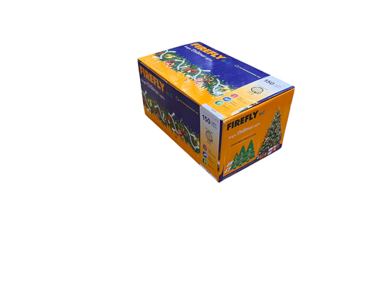 Firefly LED Christmas Light 1200 LED Bulb packaged in an orange and blue box with holiday graphics