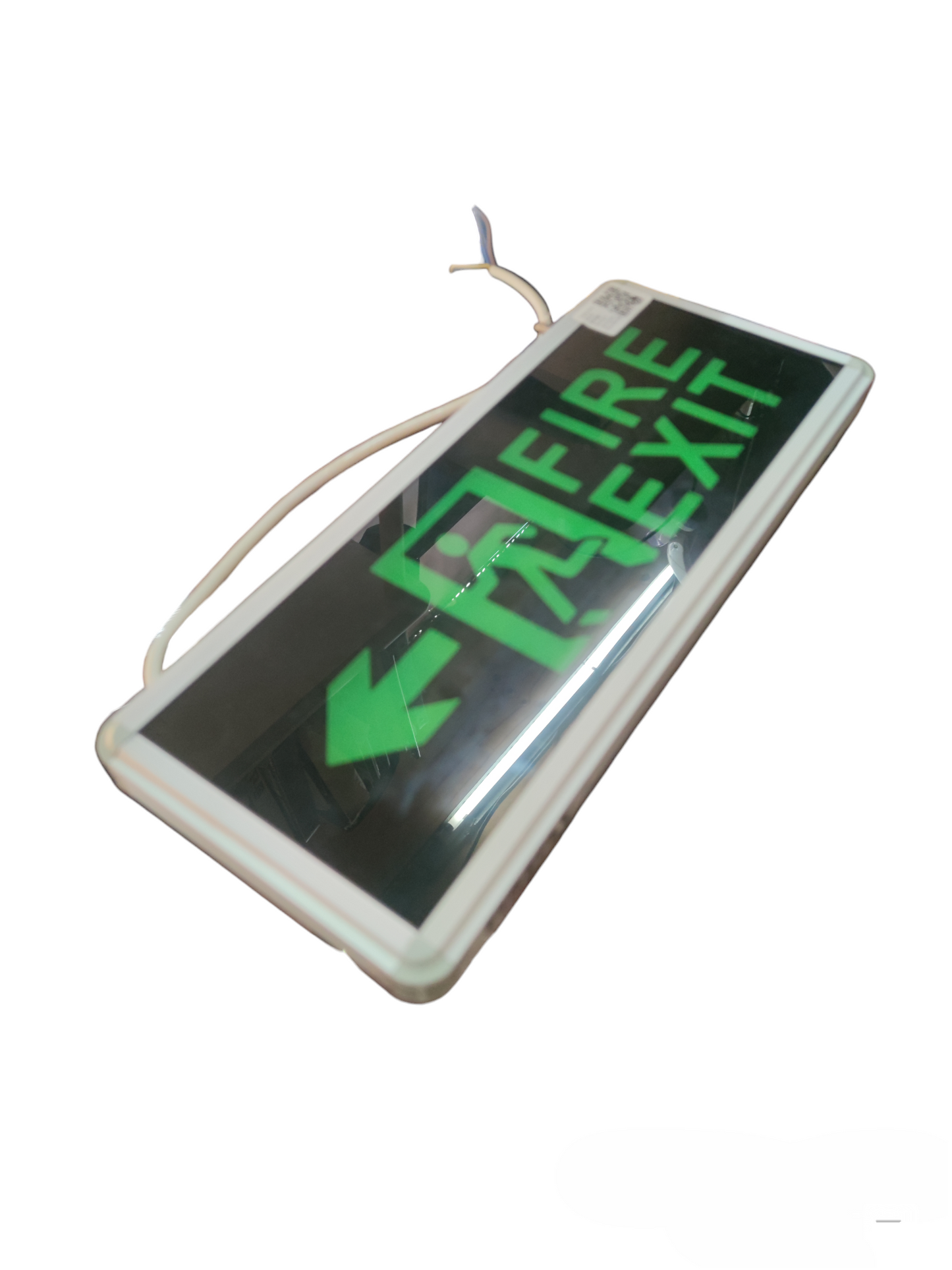 Firefly LED Exit Sign Double Face Running Man with green illuminated fire exit symbol and arrow