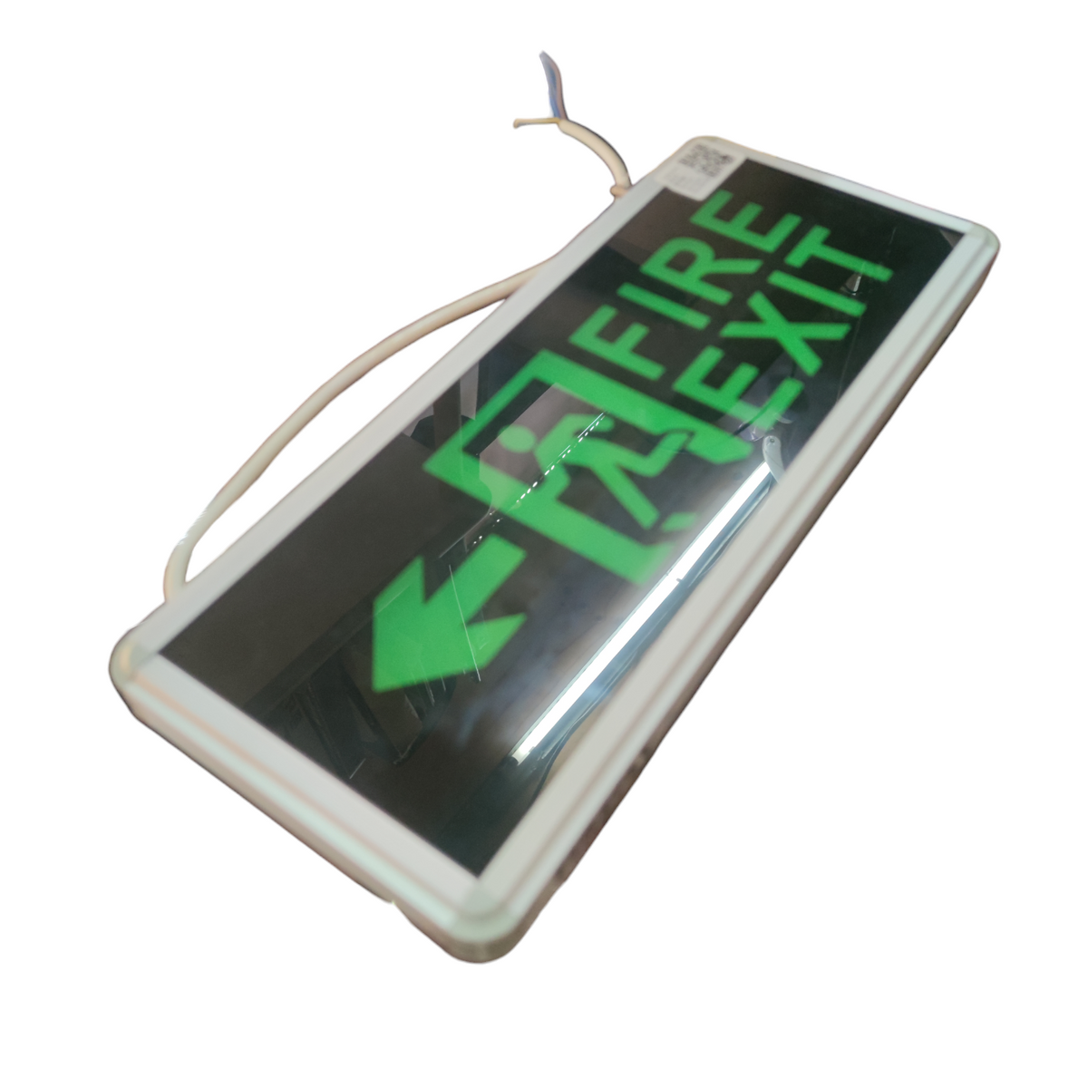 Firefly LED Exit Sign Double Face Running Man with green illuminated fire exit symbol and arrow