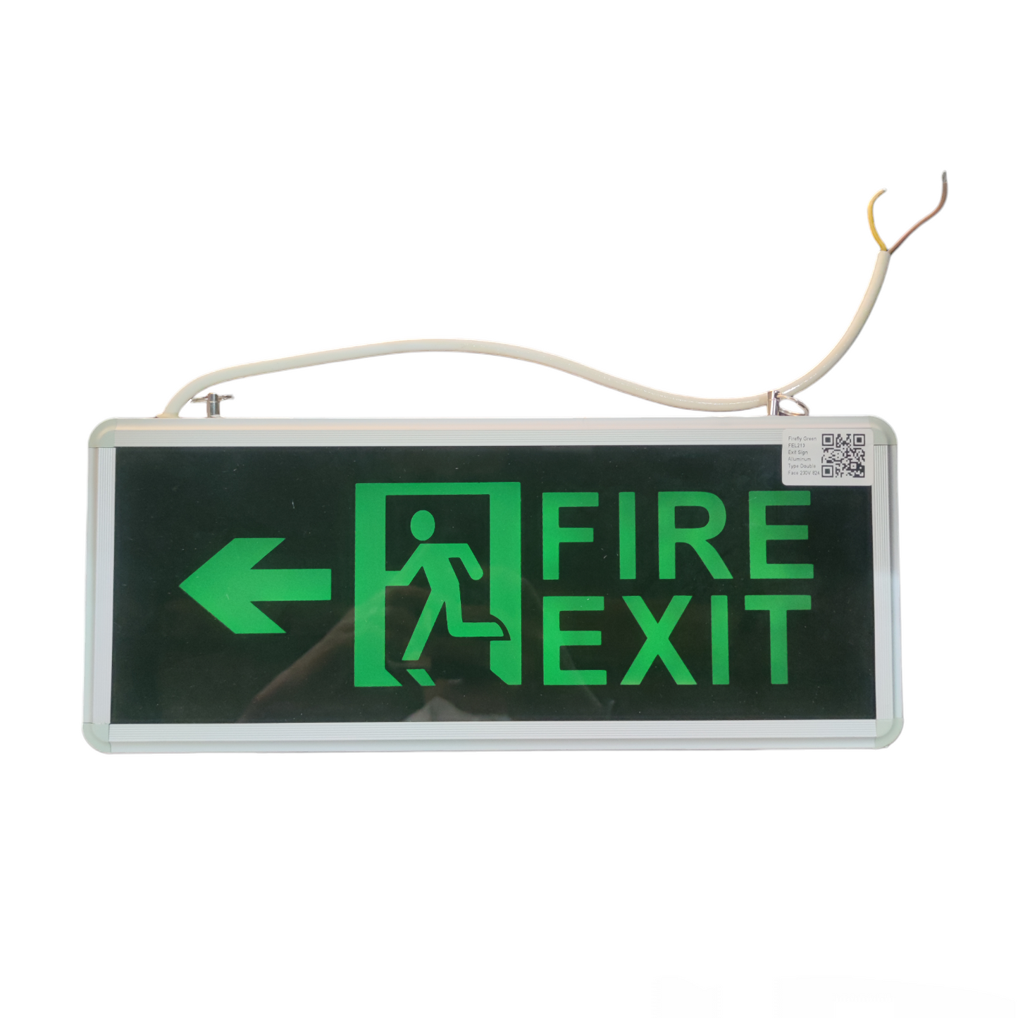 Firefly LED Exit Sign Double Face Running Man with green fire exit symbol and left arrow