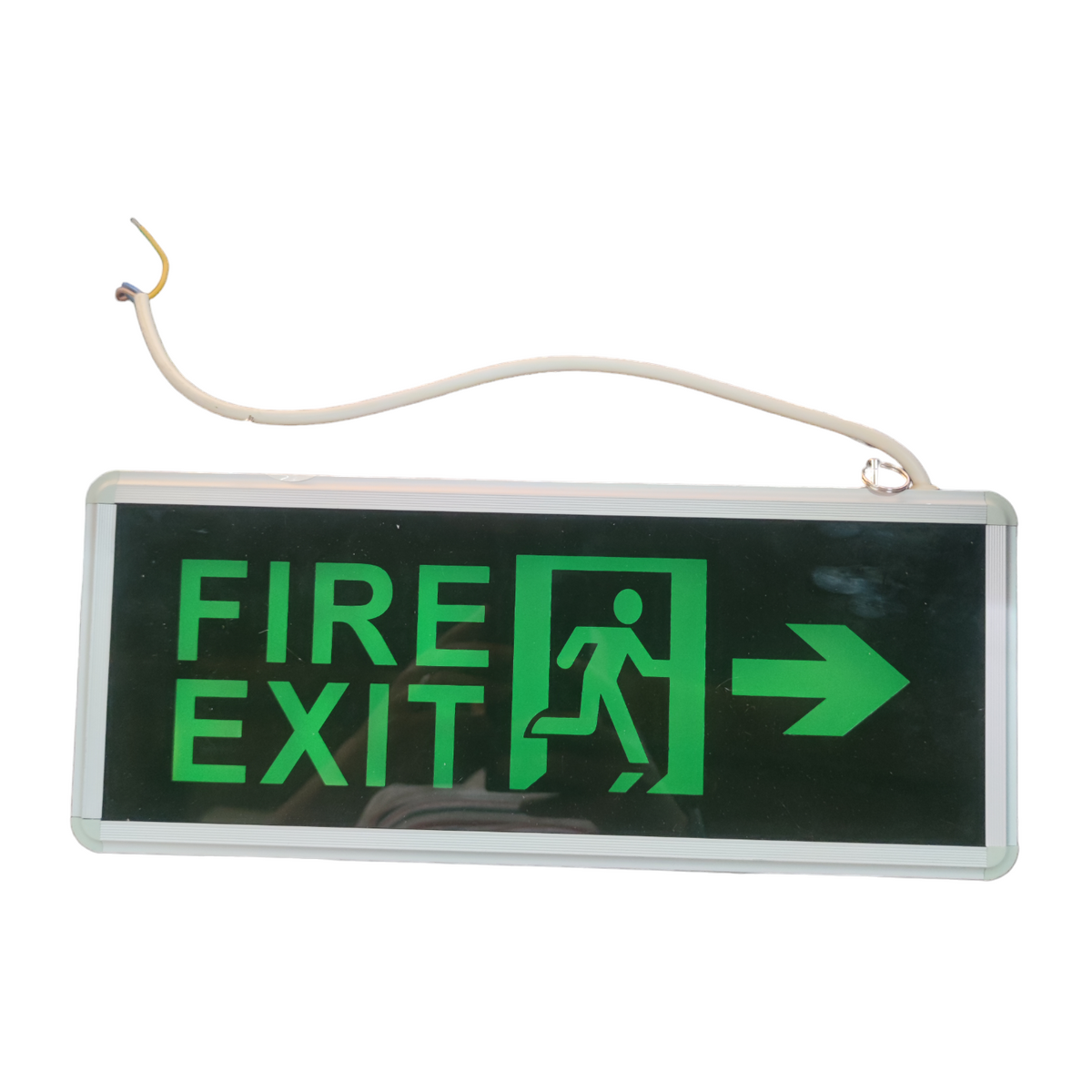 Firefly LED Exit Sign Double Face Running Man with green fire exit text and direction arrow