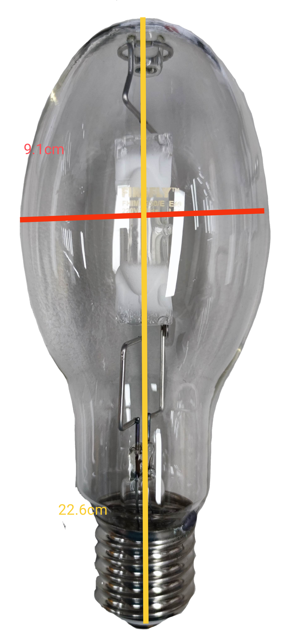 Firefly Metal Halide Lamp Elliptical 250W clear HID bulb with visible arc tube and screw base