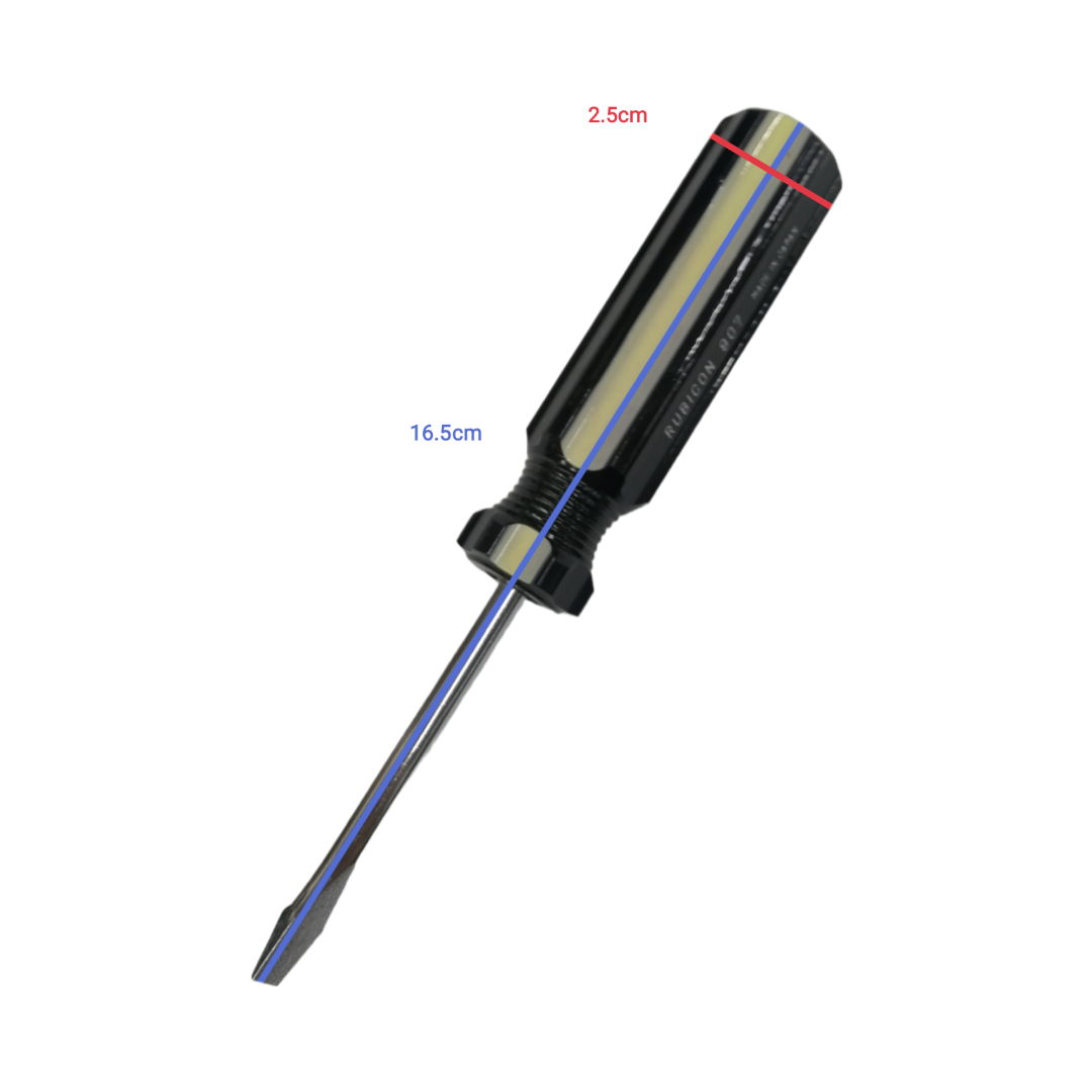 Rubicon Flat Head Screw Driver 907 75mm with black ergonomic handle and steel blade