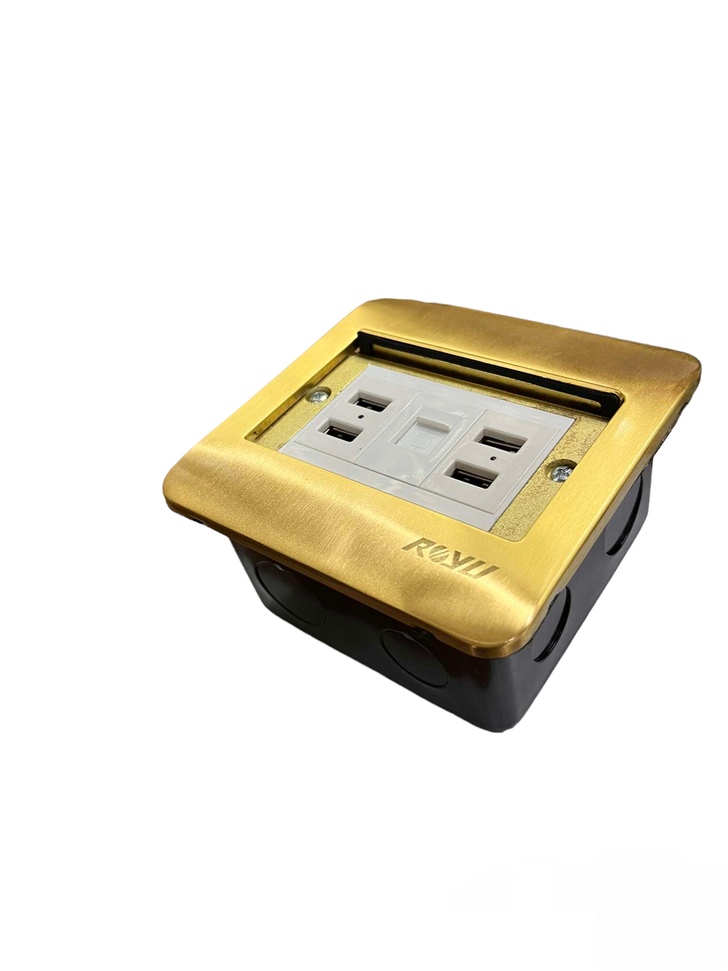 Royu Floor Outlet 4 Port USB Outlet 2100mAh with gold frame and dual socket power plug