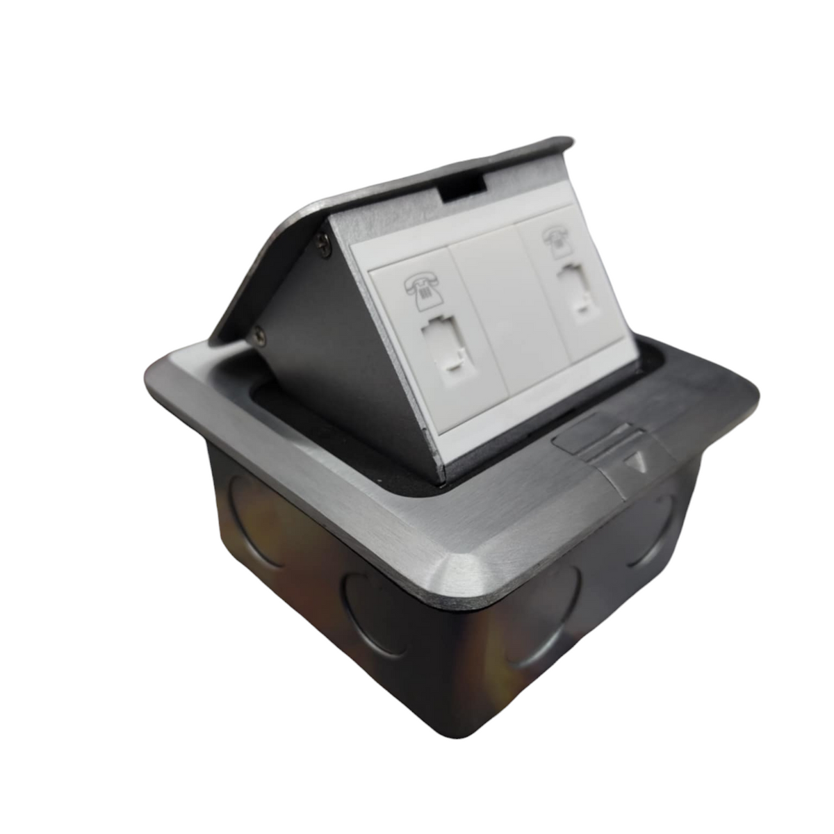 T&J Floor Outlet Pop-up 2 Gang TEL Outlet with stainless steel cover for floor installation