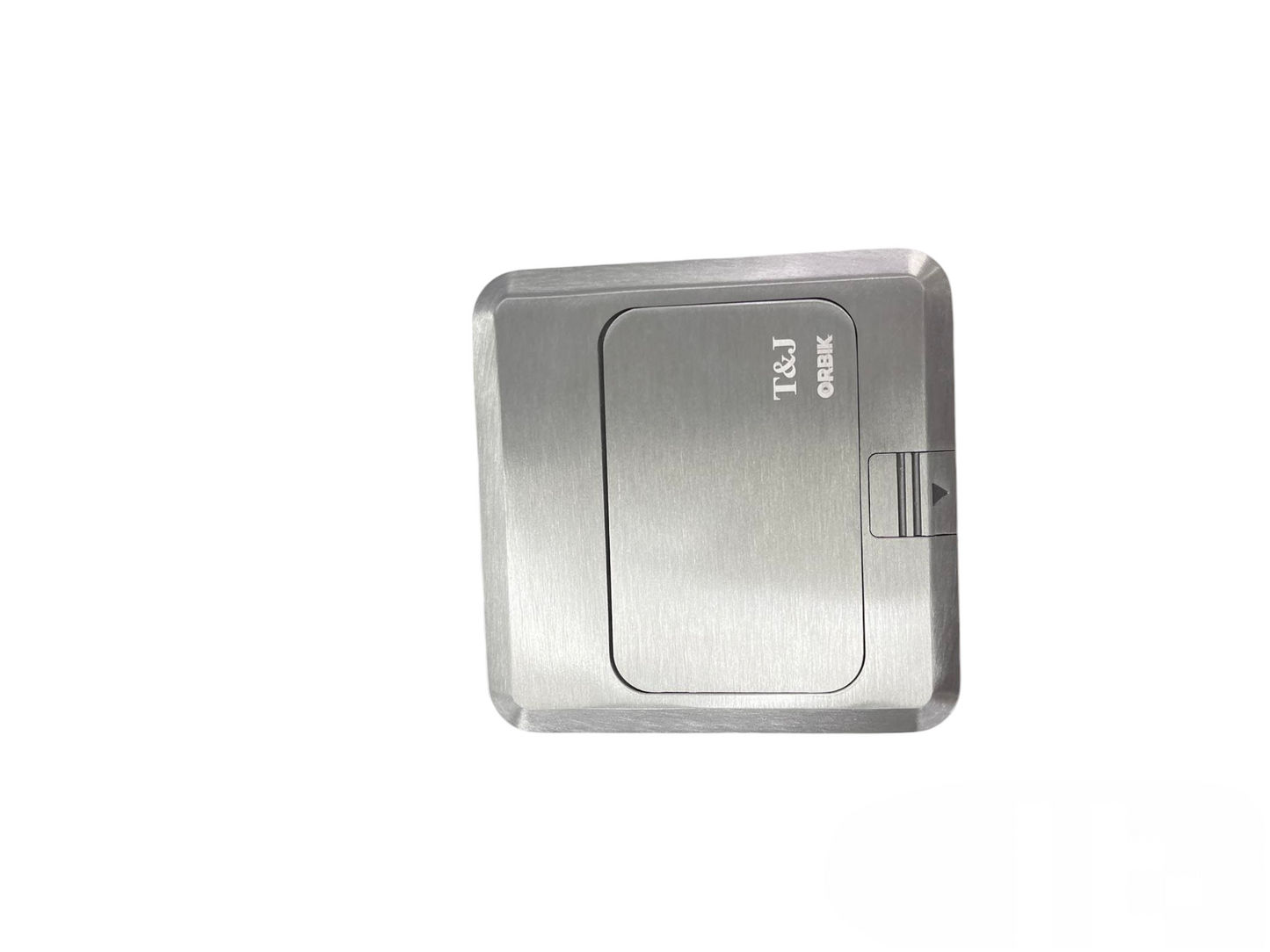 T&J Floor Outlet Universal with Ground and HDMI in brushed metal finish for safe connections