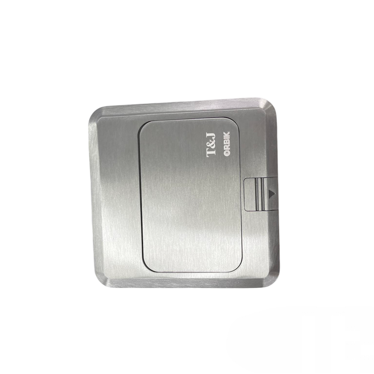 T&J Floor Universal Outlet with Telephone in brushed metal finish for power and phone connections