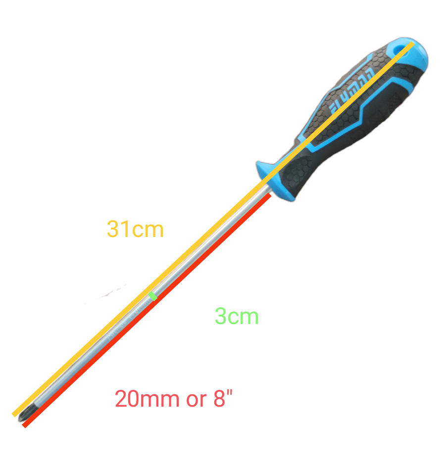 Flyman 8 Inch Screw Driver with Rubber Handle featuring blue and black grip and metal shaft
