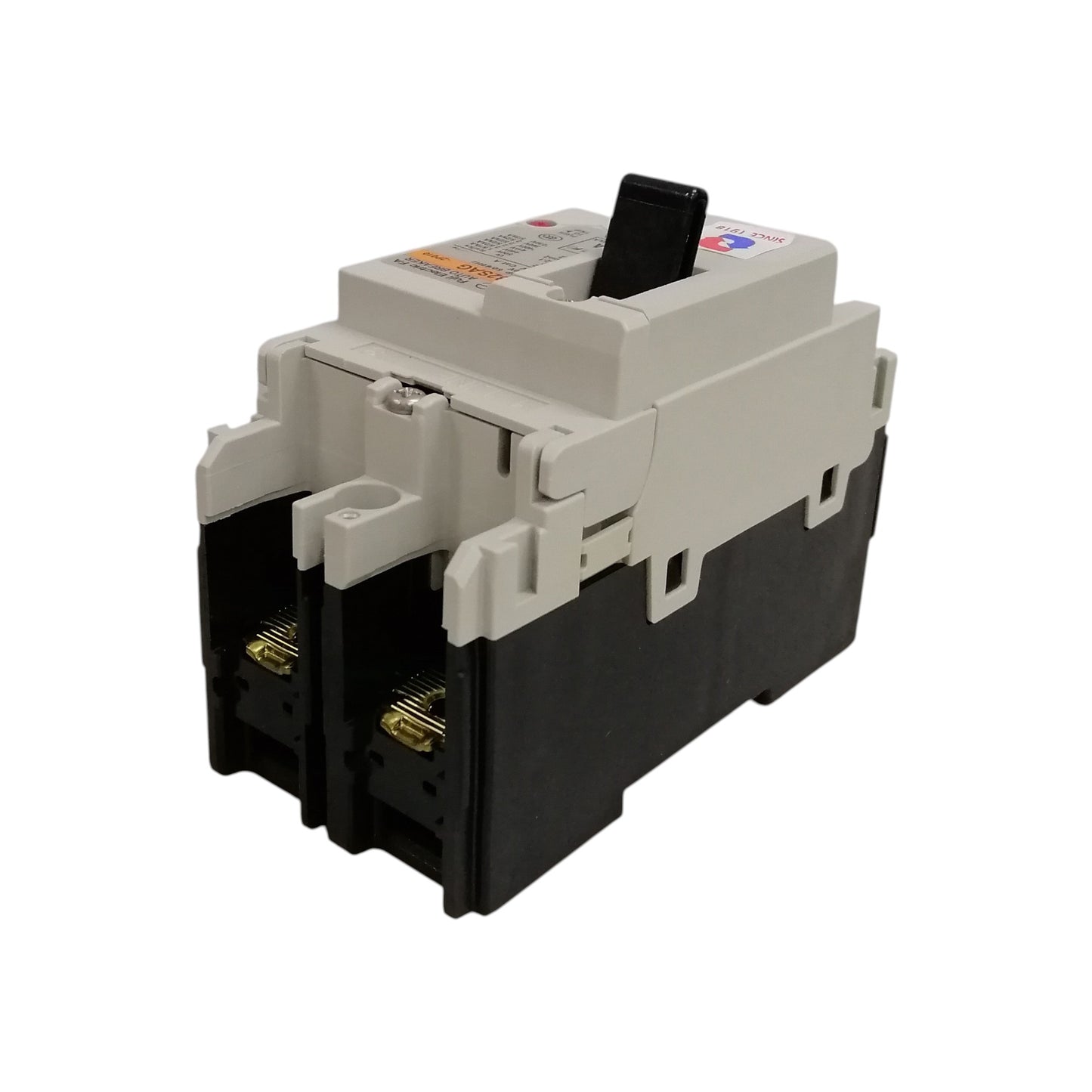 Fuji MCCB 10A 2 Pole molded case circuit breaker in gray and black with toggle switch