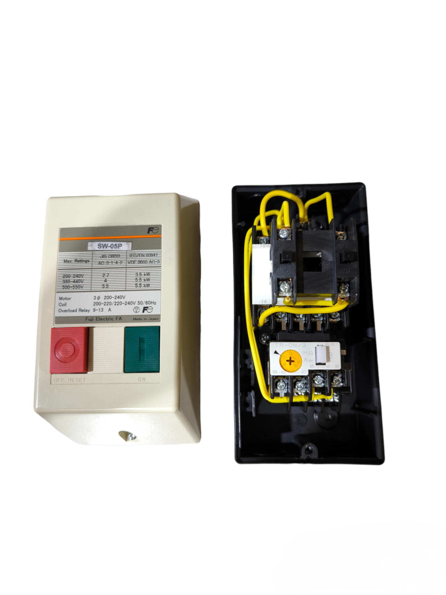 Fuji Magnetic Starter 3 Phase 220V showing front control panel and internal wiring components
