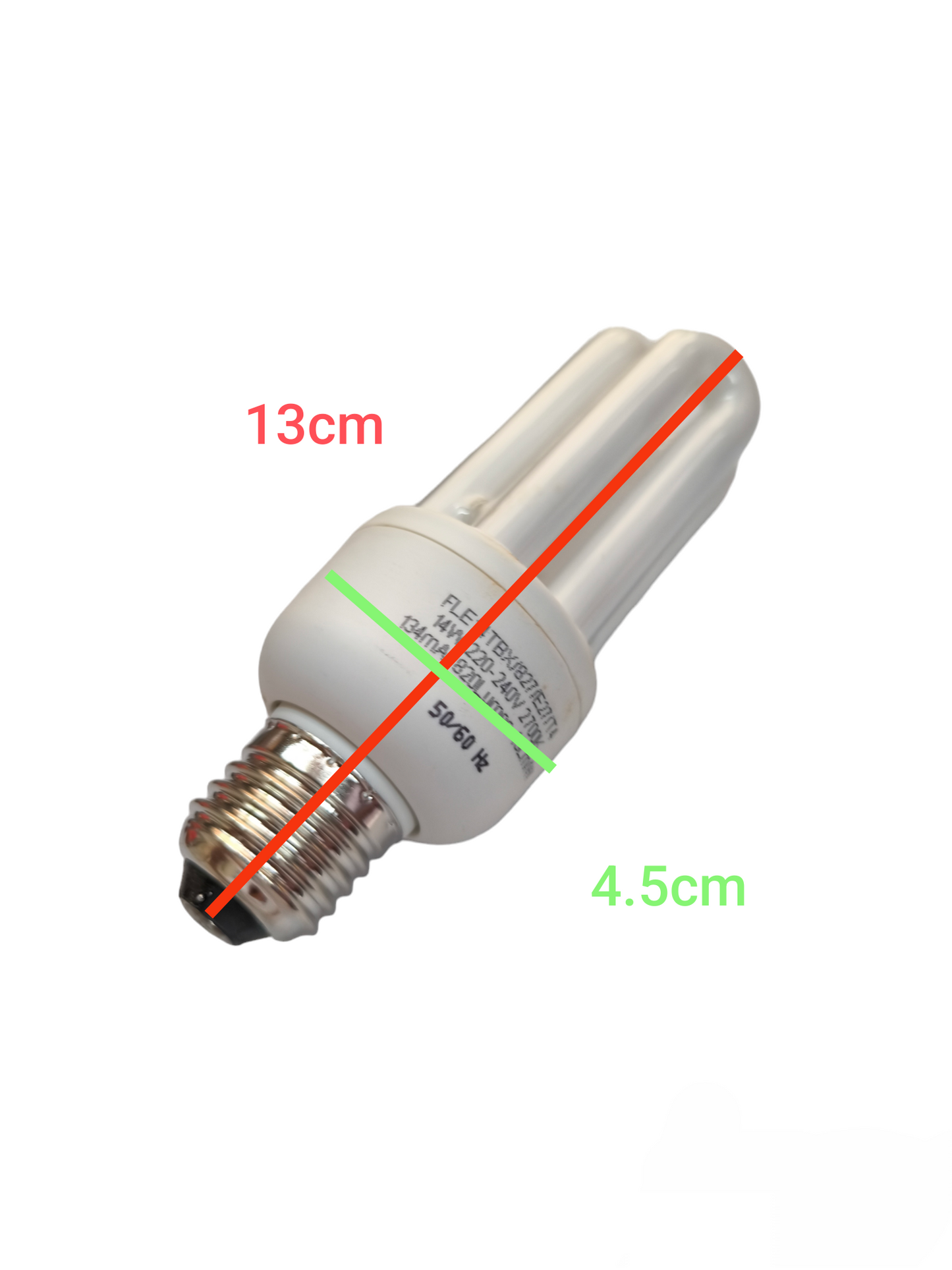 GE 14W CFL Warm White E27 220V compact fluorescent bulb with 13cm length and 4.5cm base diameter