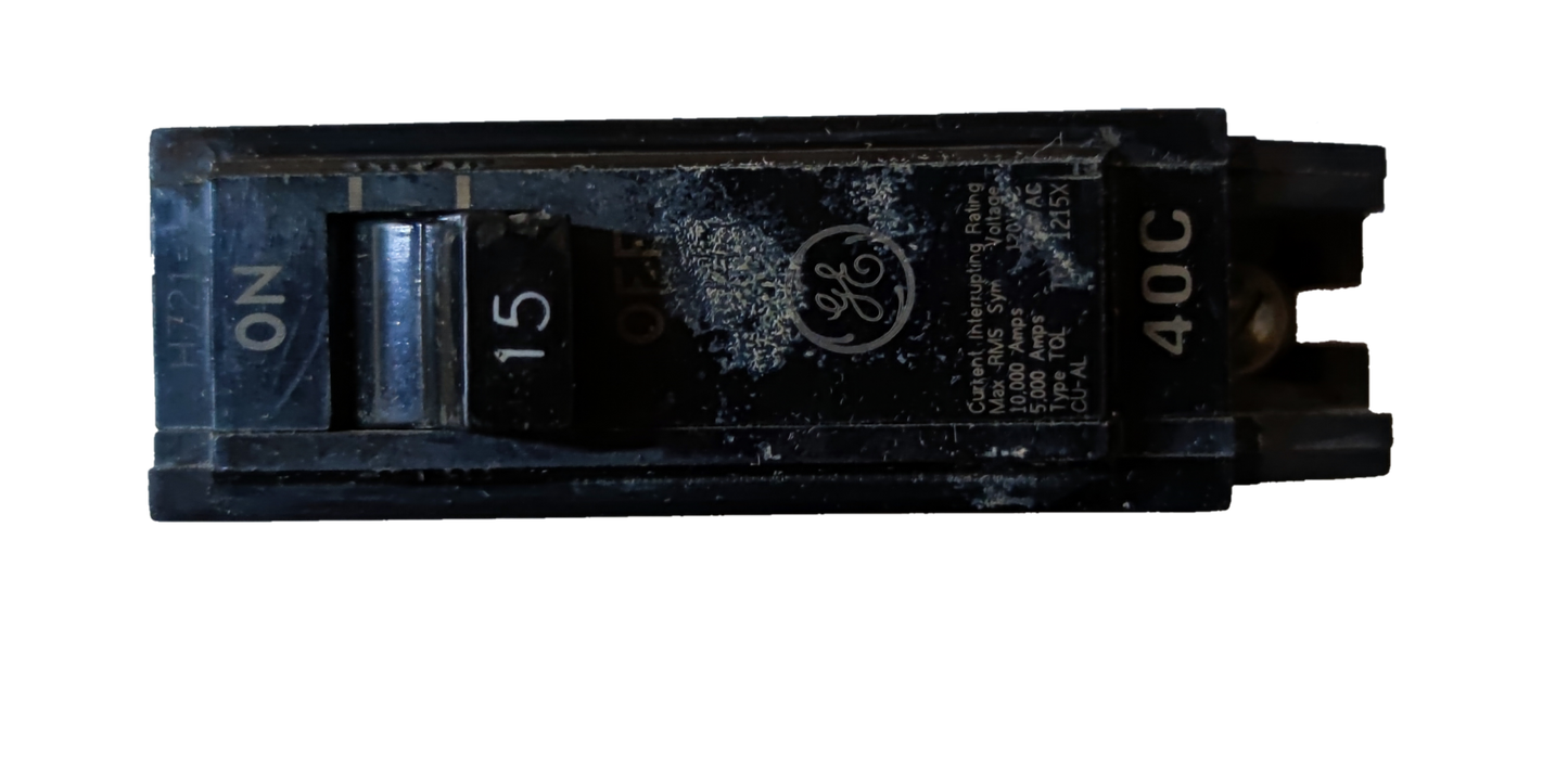 15 amp 220V circuit breaker GE black switch with Electx Electrical Supply branding