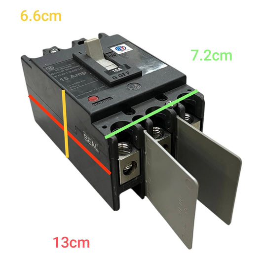 GE 15A 3Pole Industrial Circuit Breaker 220V with black body and metal terminals