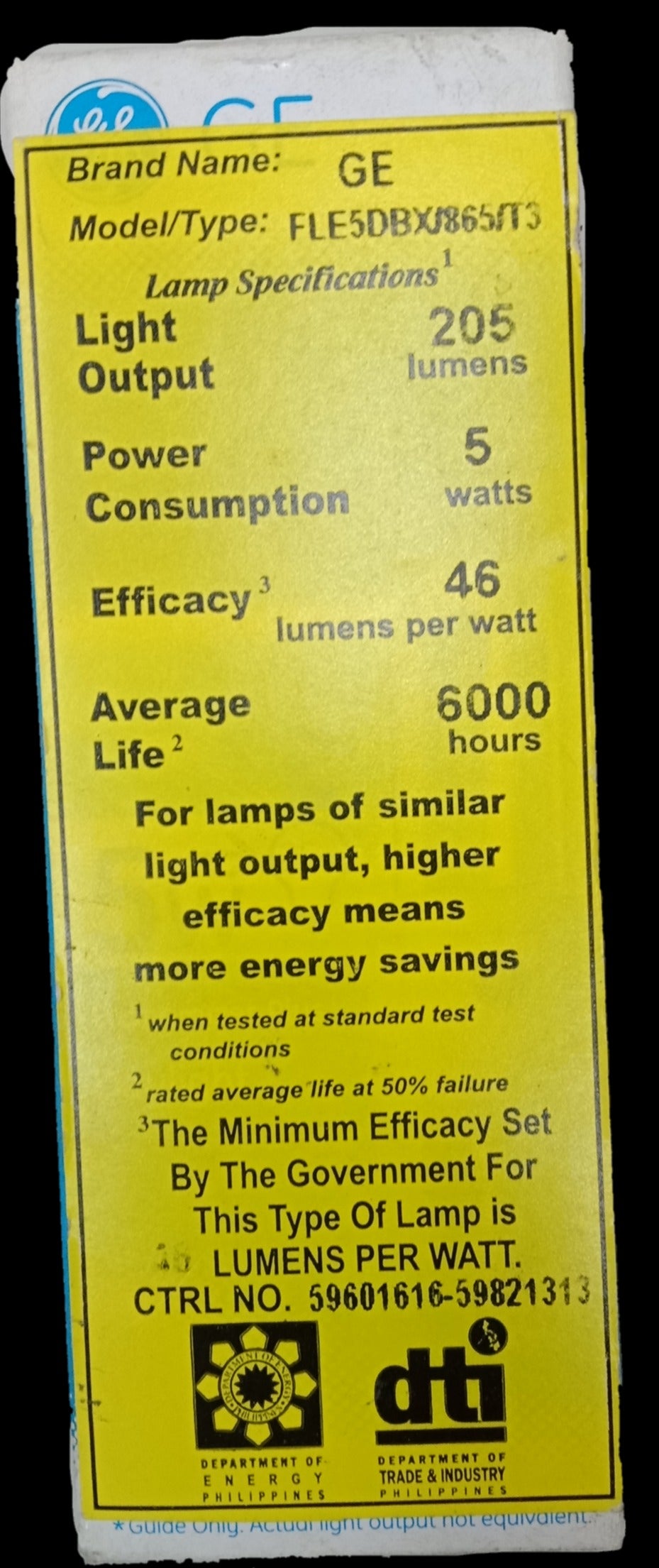 5W GE 2U 220V economizer lamp compact fluorescent bulb with 205 lumens output and 6000 hours lifespan