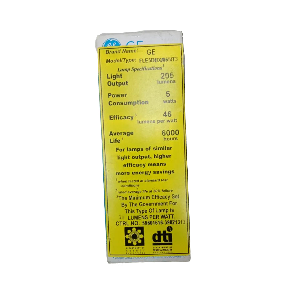 5W GE 2U 220V economizer lamp compact fluorescent bulb with 205 lumens output and 6000 hours lifespan