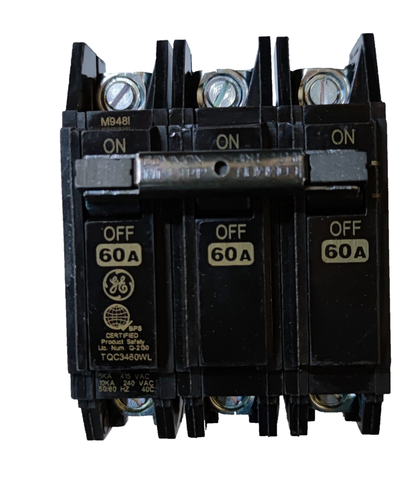 GE 60A 3P Circuit Breakers with ON OFF switch and industrial electrical circuitry parts
