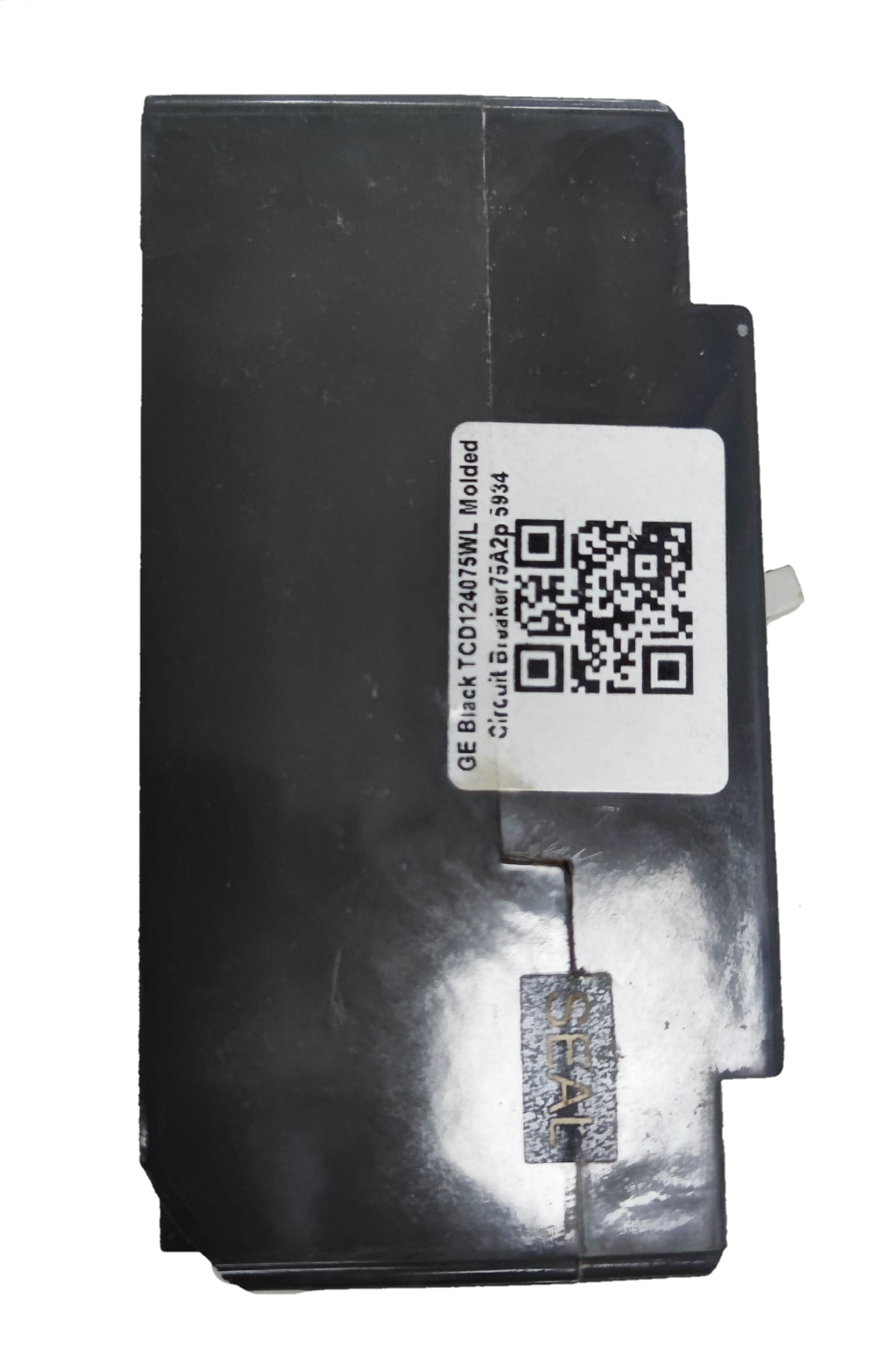 GE 75A 2 Pole Industrial Circuit Breaker with black casing and QR code label