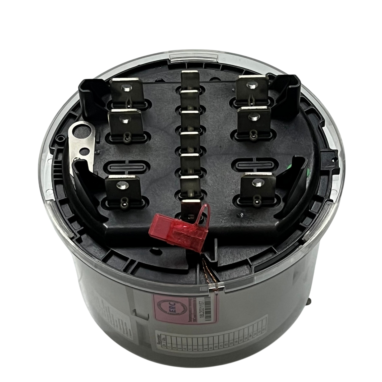 Top view of GE KV2C FM9S KWH Electric Meter showing electrical connections and terminals
