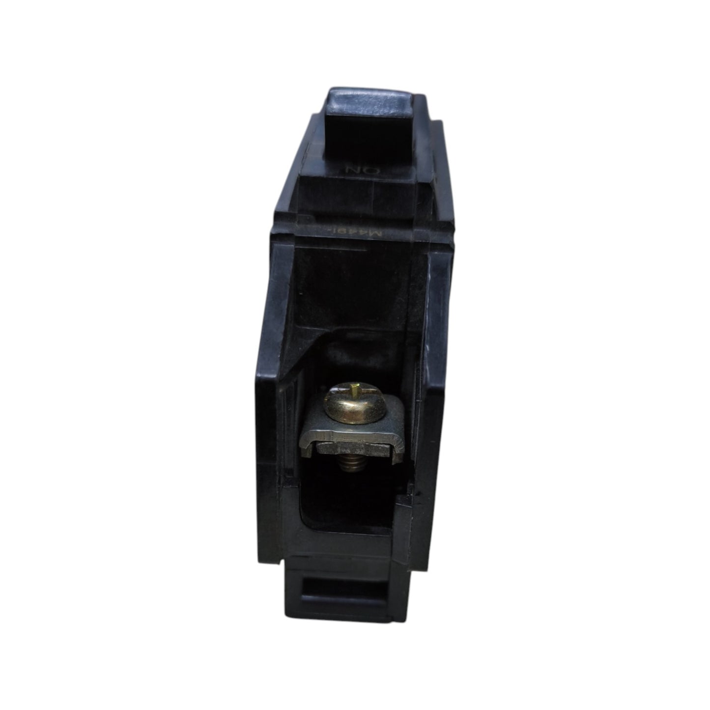 GE 20A 1 Pole TQC 10KAIC 220V Bolt-On circuit breaker front view showing black housing and terminal bolt