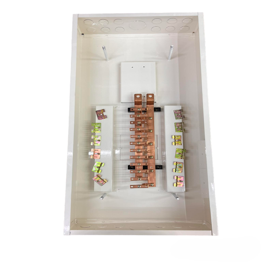 Koten and GE 12 Branches 2 Pole Bolt On electrical circuitry part with copper connectors inside white metal enclosure