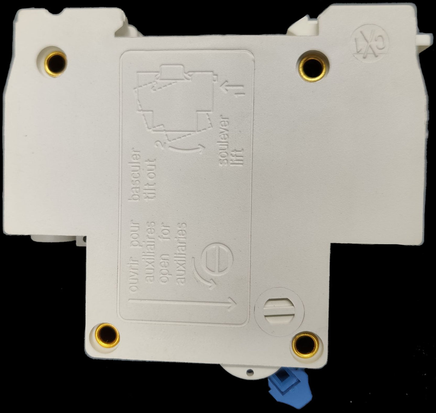 ZwitseRise 16A DC Miniature Circuit Breaker in white with mounting holes and blue toggle switch