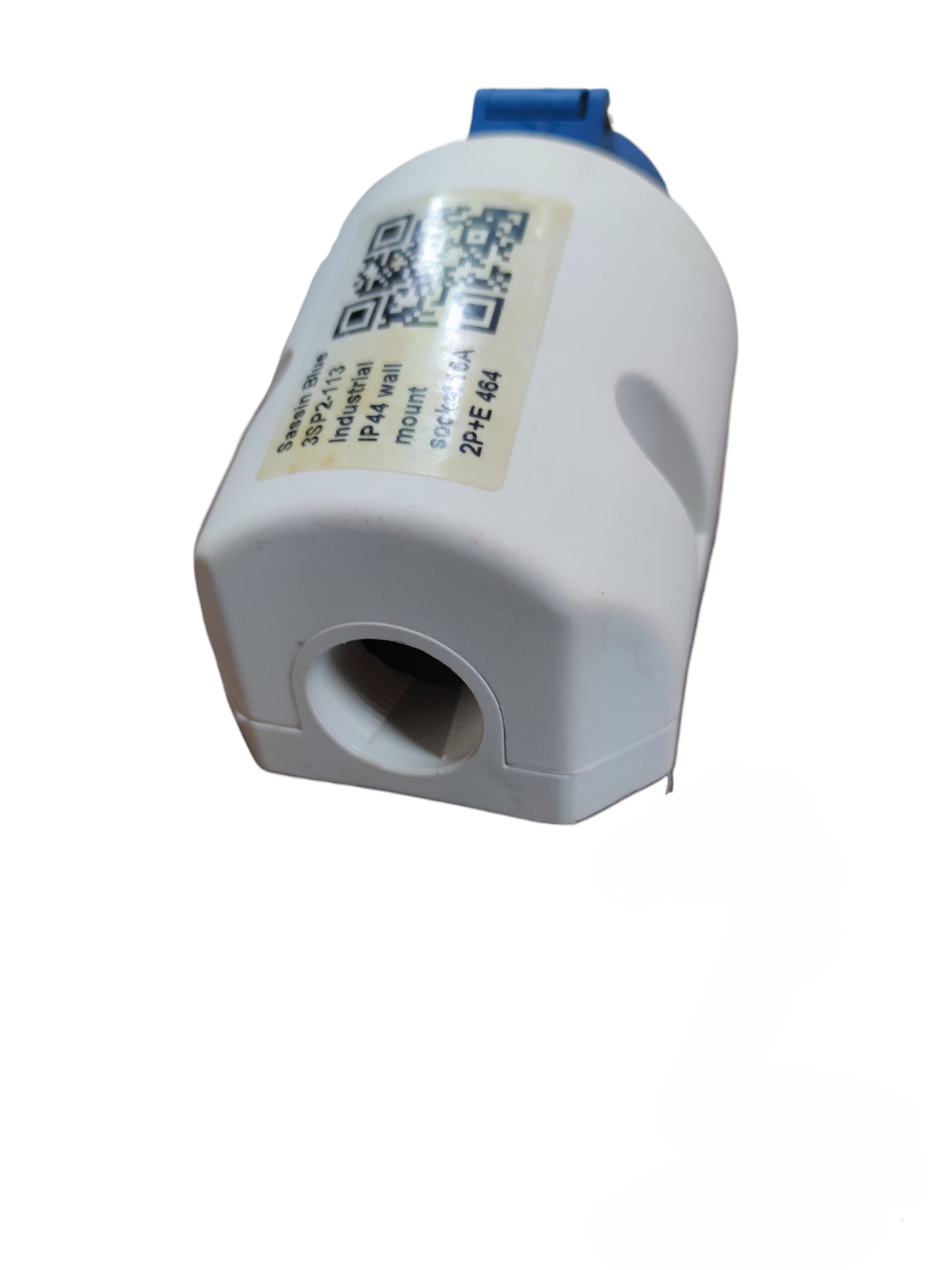 Sassin 16A Industrial Outlet 2P white electrical connector with blue locking mechanism