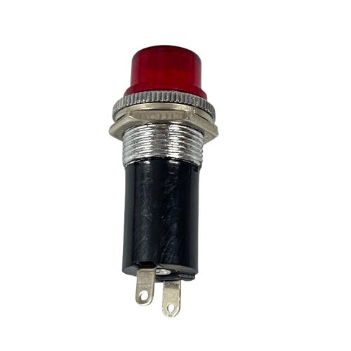 Grippes 16mm LED indicator lamp 220V red lens with threaded metal bezel and dual spade terminals
