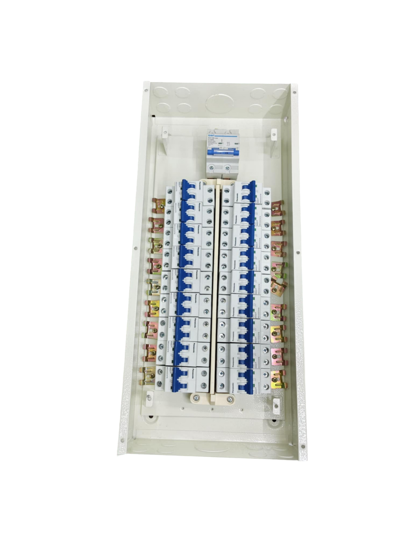 Chint 2 pole main 18 branch breaker panel with multiple circuit breakers in a white enclosure