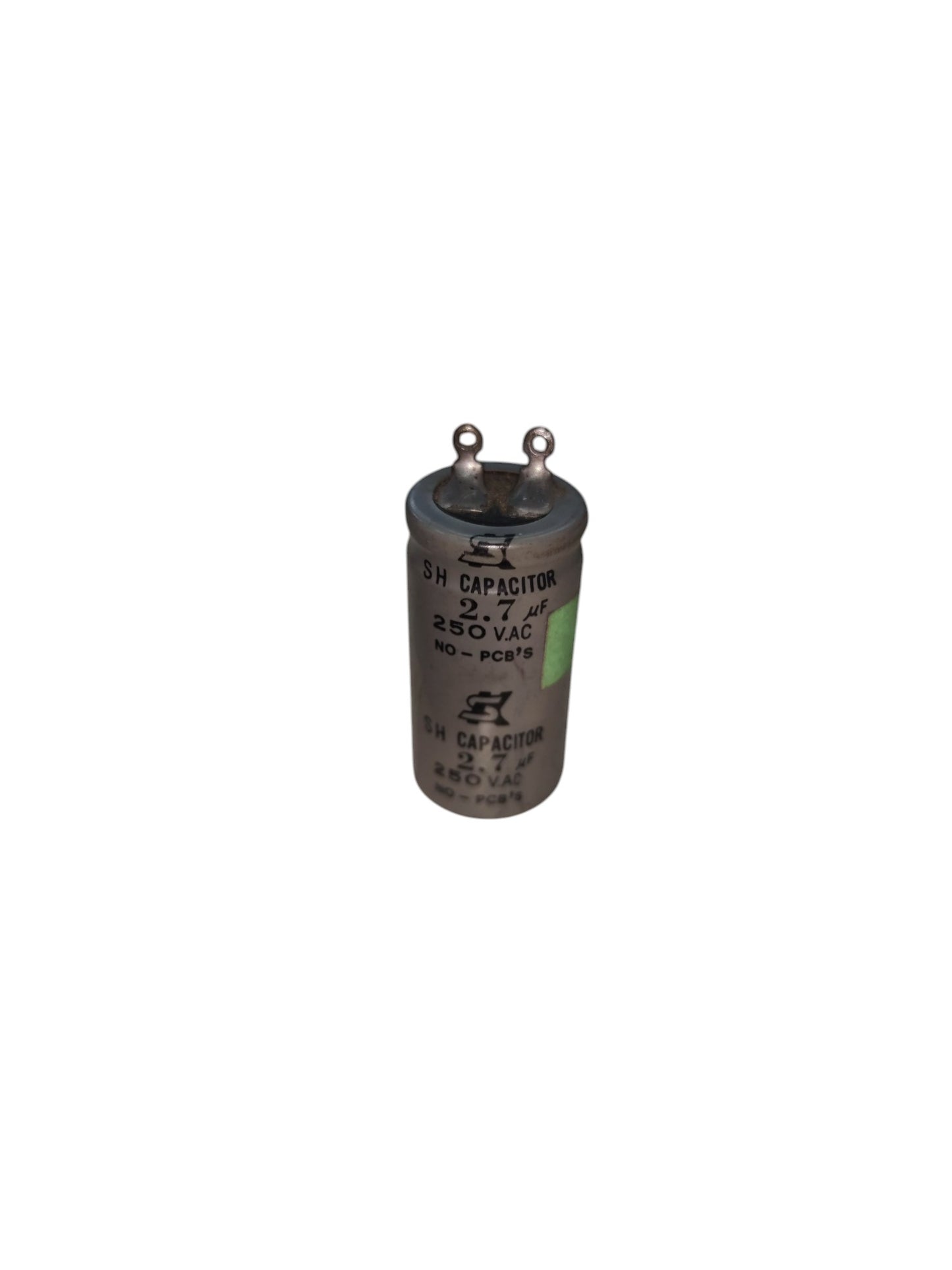 2.7uF 250V AC starting capacitor electrical component with metal casing and terminal pins