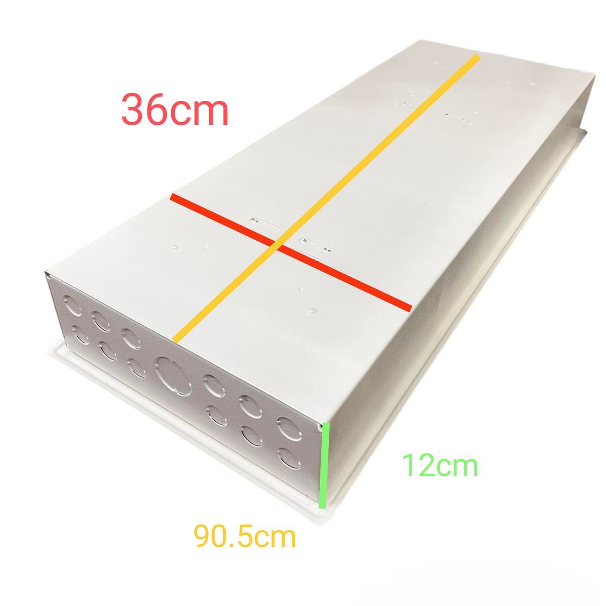 Koten 20 Branches Panel Bolt-on 2P 175A . white metal distribution panel with knockouts and dimensions 90.5cm by 36cm by 12cm