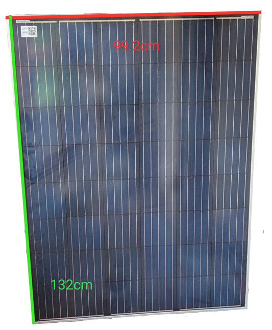 ZwitseRise 200W Solar Panel 1320 x 992 x 40 mm with measurement markings on a dark background
