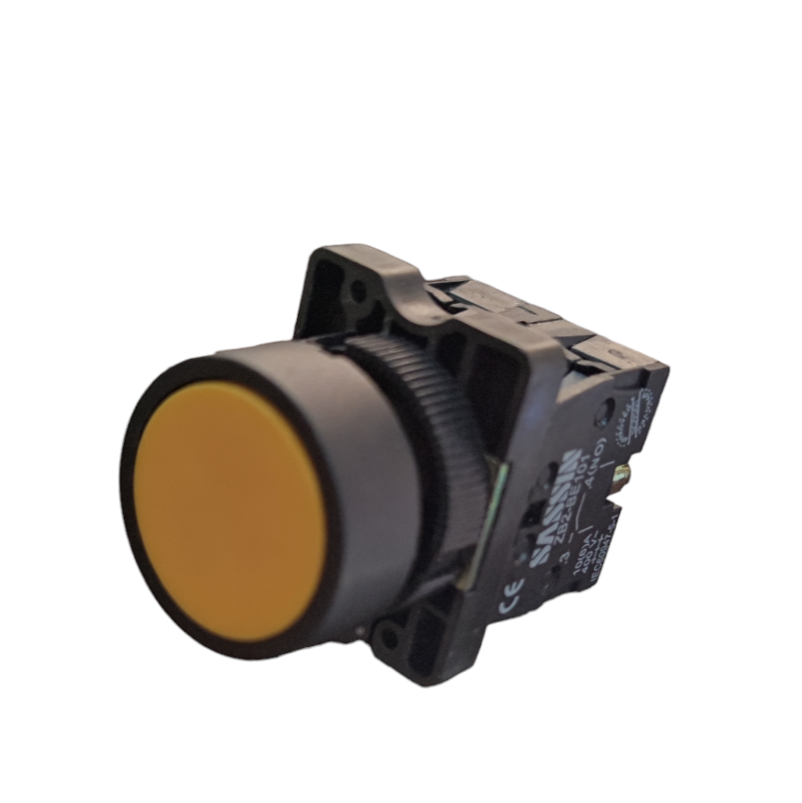 Sassin 22mm Push Button Switch 1NO 1NC for door chimes and bells with black and yellow design