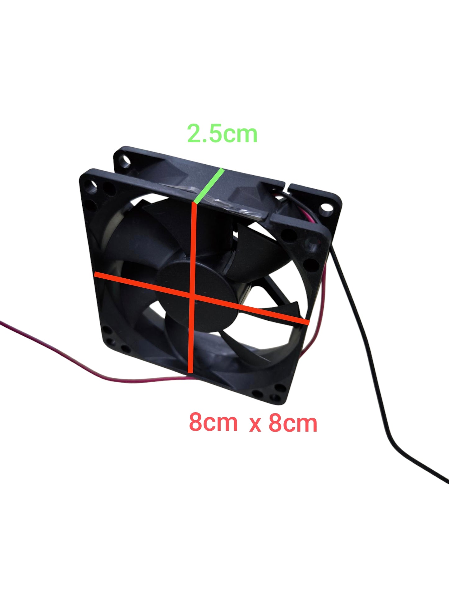 Electx Electrical Supply black 3 inch exhaust fan 12V with dimensions on white background