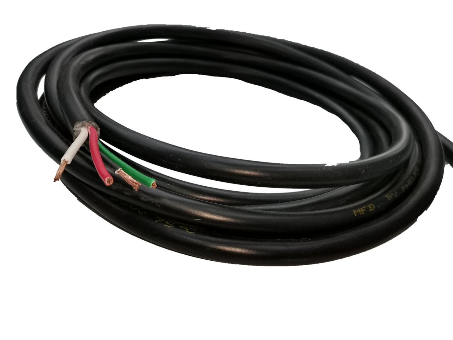 Phelps Dodge 4 core 2.0mm electrical wire with black insulation and exposed copper ends