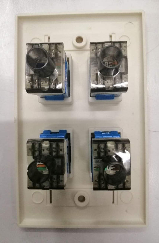 AMP 4 gang Cat 6 wall outlet with four modular ports for Ethernet connections