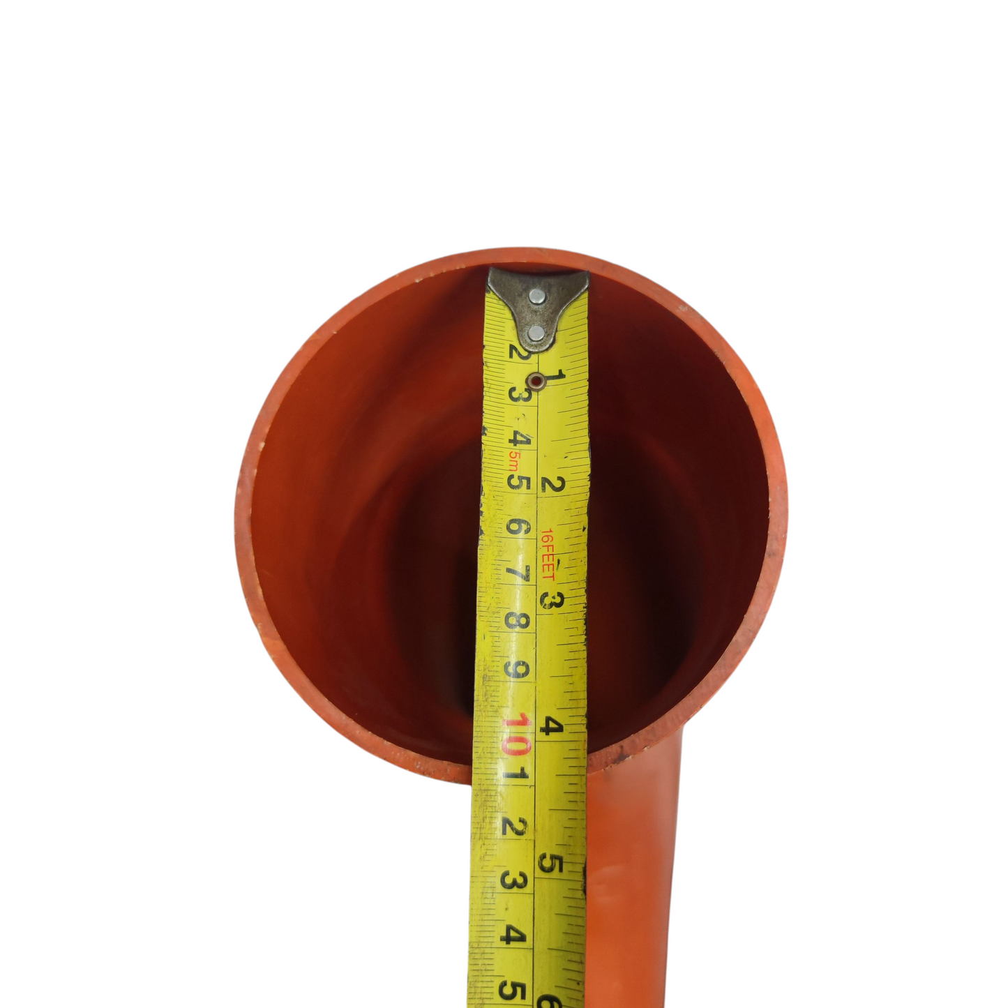 Atlanta 4 inch PVC conduit elbow with measuring tape showing diameter for electrical piping