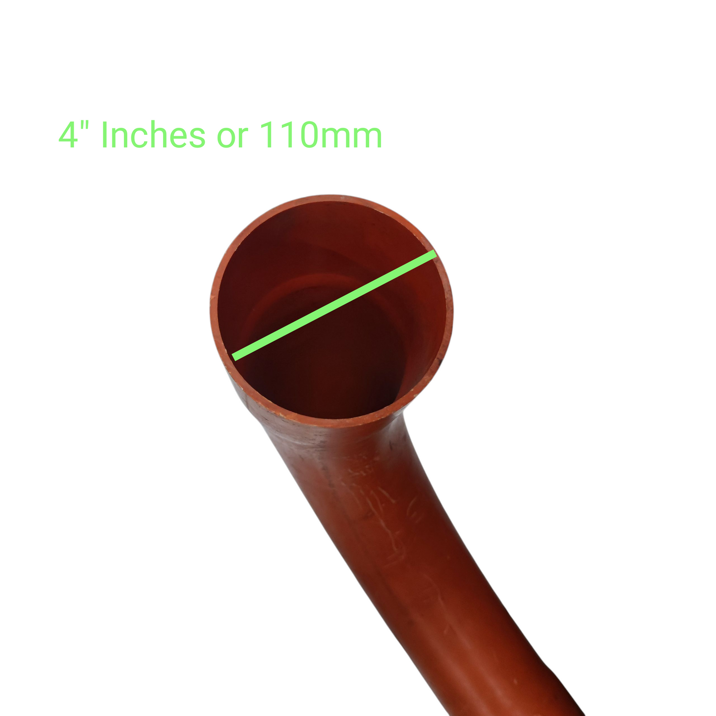 Atlanta 4 inch PVC conduit elbow in brown showing the pipe diameter from top view