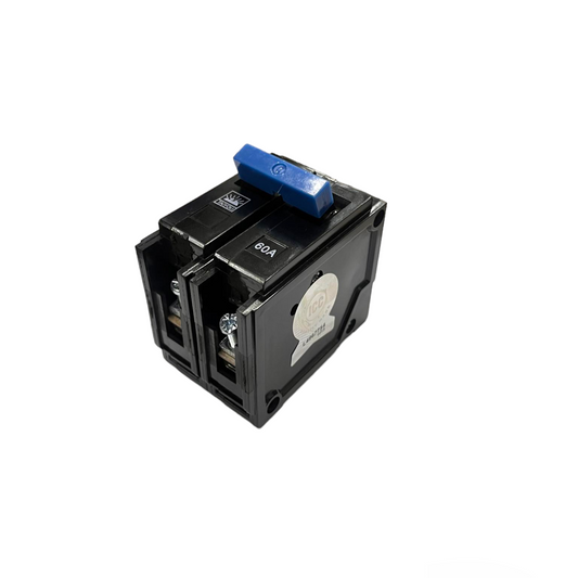 Taiyou 60A 2 Pole Circuit Breaker Plug-in with blue switch handle and black casing